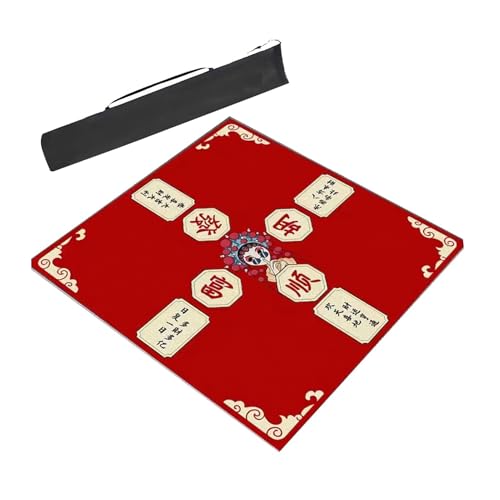 ARHEORMUH Mahjong-Tischdecke Quadratische Mahjong-Tischmatte for Den Tisch, Brettspielmatte Mit Rotem Peking-Oper-Aufdruck, Mahjong-Pokerkarten-Spielmatte(Blue,27.6x27.6inch/70x70cm) von ARHEORMUH