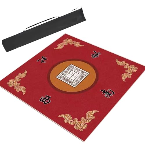 ARHEORMUH Mahjong-Tischdecke Verdickte Mahjong-Tischmatte Mit Aufbewahrungstasche, rutschfeste, Geräuschreduzierende Tischabdeckung for Brettspiele, Kartenspiele(Red,23.6x23.6inch/60x60cm) von ARHEORMUH