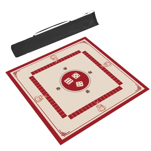 Mahjong-Tischdecke Mahjong-Matte, Rutschfest Und Geräuschreduzierend, Poker-Matte, Kartentisch-Abdeckung, Brettspiel-Tischmatte, Quadratische Spielmatte Mit Tragetasche(Red,23.6x23.6inch/60x60cm) von ARHEORMUH