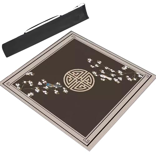 Mahjong-Tischdecke Quadratische, Dicke Mahjong-Tischmatte Mit Aufbewahrungstasche, Rutschfeste Und Geräuschreduzierende Mahjong-Matte, Chinesisch Bedruckte Spielmatte(Brown,23.6x23.6inch/60x60cm) von ARHEORMUH