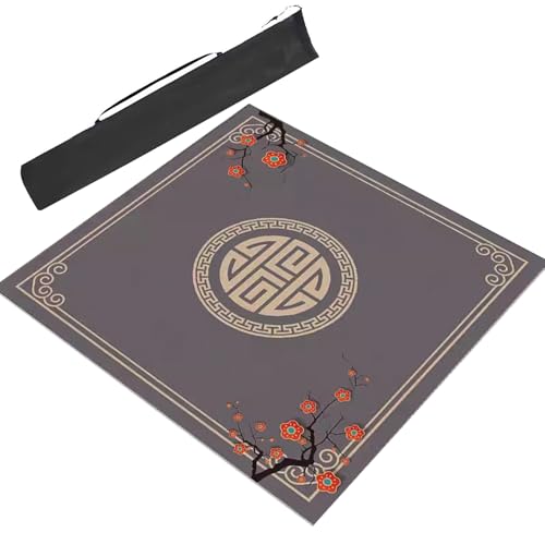 Mahjong-Tischdecke Quadratische, Dicke Mahjong-Tischmatte Mit Aufbewahrungstasche, Rutschfeste Und Geräuschreduzierende Mahjong-Matte, Chinesisch Bedruckte Spielmatte(Gray,23.6x23.6inch/60x60cm) von ARHEORMUH