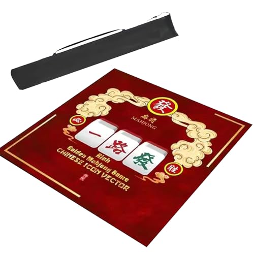 Mahjong-Tischdecke Quadratische Mahjong-Matte Mit Tasche, Rutschfeste, Geräuschreduzierende Tischabdeckung, Brettspielmatte, Mahjong-Tischmatte, Mahjong-Paigow-Pokerkarten-Tischdecke(Red,23.6x23.6inch von ARHEORMUH