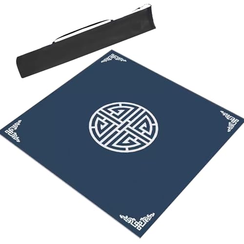 Mahjong-Tischdecke Quadratische Mahjong-Tischmatte For Den Tisch, Mit Chinesischem Aufdruck, Rutschfeste Spielmatte Mit Geräuschreduzierung For Mahjong-Pokerkarten(Blue,23.6x23.6inch/60x60cm) von ARHEORMUH