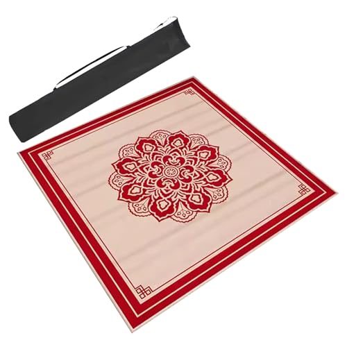 Mahjong-Tischdecke Rote Quadratische Mahjong-Tischmatte Mit Aufbewahrungstasche, Rutschfeste Und Geräuschreduzierende Mahjong-Matte For Den Innenbereich, Tischkartenspielmatte(1,27.6x27.6inch/70x70cm) von ARHEORMUH