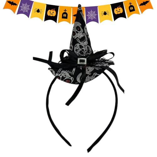 ARIOU Halloween-Hut - Hexenhut-Stirnband | Hexenkostüm Damen | Partyzubehör, Anzieh-Haardekoration | Schwarzer Kopfschmuck, Partyzubehör | Schleife Spitze Hexenhut Kopfschmuck Haarschmuck für Cosplay von ARIOU