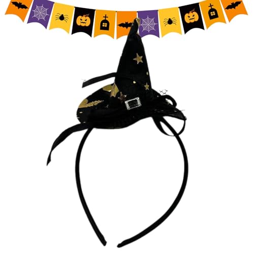 ARIOU Halloween-Hut – Hexenhut-Stirnband | Hexenkostüm für Damen | Partyzubehör | Haarschmuck | schwarzer Kopfschmuck | Verkleidungszubehör | Schleife Spitze Hexenhut Kopfschmuck Haarschmuck für von ARIOU