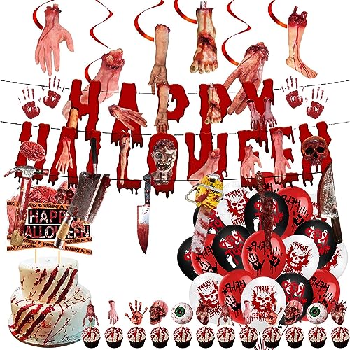 ARIOU Happy Halloween Hintergrund Set, Halloween Hintergrund Flagge, Halloween Ballon Hintergrund Kit, Halloween Dekorationen Set, Halloween Thema Kit für Photo Booth Requisiten Horror von ARIOU