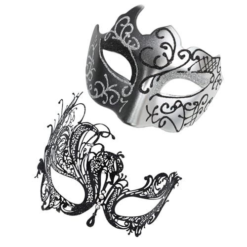 ARIOU Kostümmaske - Halloween-Maske | Halloween-Kostüme-Maske | Maskenkostüm | Spitzen-Augenmaske | Retro-Spitzen-Augenbinde | Glitzerndes Maskerade-Masken-Set | Cosplay für Halloween-Karneval von ARIOU