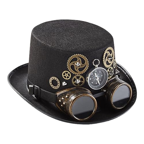 ARIOU Steampunk Zylinder – Time Traveler Steampunk Zylinder mit Brille Zahnräder | Kostümzubehör für Cosplay Maskerade, Verkleidungshut für Damen und Herren von ARIOU