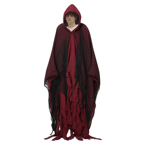 Geisterhaftes Geist-Outfit – Leinen-Stoff Scream-Kostüm | Gruseliger Halloween-Umhang | Erwachsenen-Umhang mit Kapuze | weißes Netz-Design, Verkleidungs-Cape Requisiten für Motto-Tänze, von ARIOU