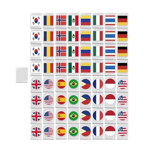 Reise-Mahjong-Sets, Mahjong-Fliesen-Set | Mahjong-Blockpuzzle Mahjong-Set,Nationalflagge Mah Jong, 64 Spielsteine, Bausteine, tragbare Mahjong-Spielsteine, Partyspiele für einen lustigen Familienspiel von ARIOU