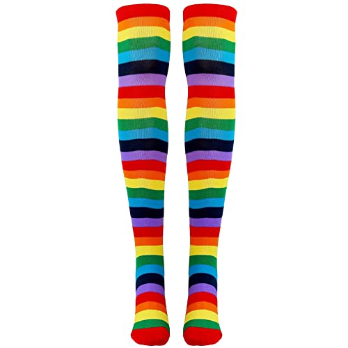 ARMED Regenbogengestreifte Socken Über Dem Knie Clown Gestreiftes KostüM Hohe StrüMpfe für Cosplay Partys von ARMED