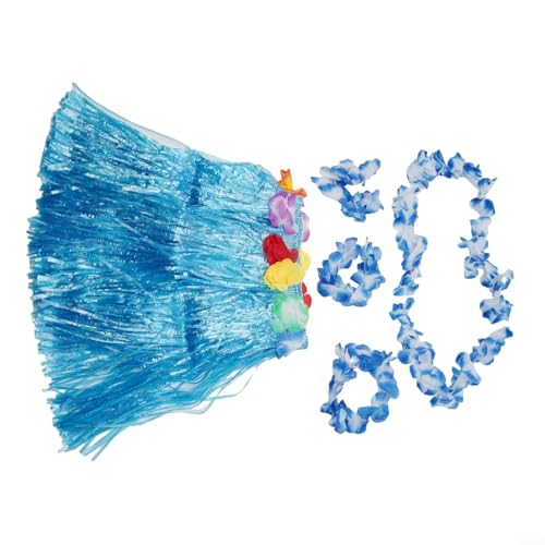 ARMYJY Hawaiianischer Grasrock für Kinder, Blumen-Armband, Girlande, Anzug für Partys und Karneval (blau) von ARMYJY