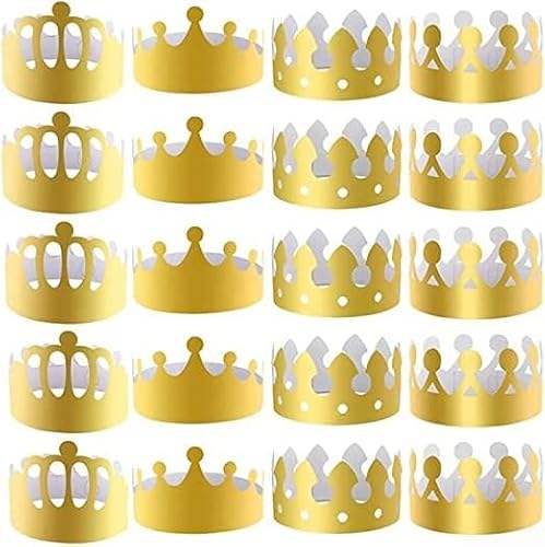 ARMYJY Königskronen für Krönungsfeiern, 20 Stück, 4 Stile, verstellbar und wiederverwendbar, auffällige, goldene Papierhüte, perfekt für jeden Anlass, hochwertiges Folienmaterial (28 Stück) von ARMYJY