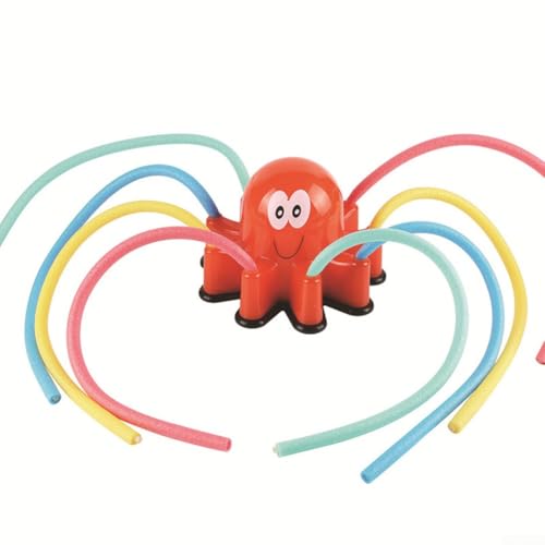 Kinder Sprinkler Spielzeug Octopus Design mit 8 Wackelröhren für endloses Wasserspiel (Rot) von ARMYJY