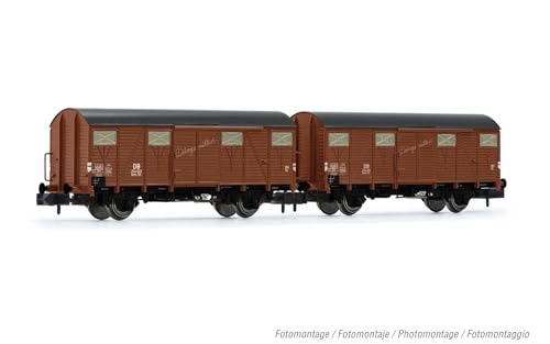 Arnold HN6568 DB, 2er Pack 2-Achs Planwagen Gmhs 55, braun lackiert Düngemittel, ep. III N Spur von ARNOLD