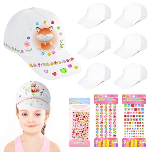 ARONRAVE DIY Kappe Kinder, 6 Stück Kinder Kappen zum Bemalen Baseball DIY Baseballkappe Caps Weiß DIY Baseball Caps Bastelset Kinder für Mädchen Jungen von ARONRAVE