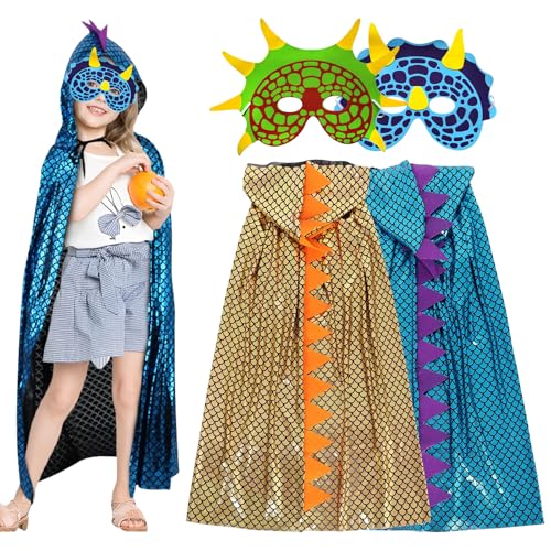 ARONRAVE 2 Stück Dinosaurier Umhang Kinder, Halloween Kostüm Kinder Dinosaurier Cosplay Umhang mit Dinosaurier Maske Dinosaurier Kostüm Halloween Karnival Kostüm Jungen Mädchen von ARONRAVE