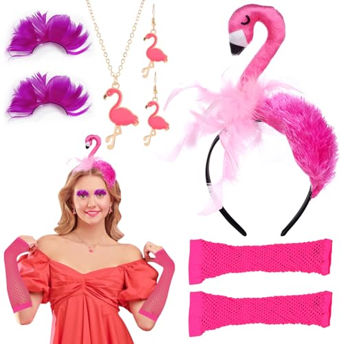 ARONRAVE Flamingo Kostüm Damen, Flamingo Haarreif Flamingo Accessoire Damen Flamingo Stirnband Haarband Kopfschmuck für Fasching Kostüm Flamingo Party Kostüm Damen Fasching von ARONRAVE