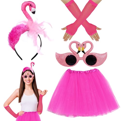 ARONRAVE Flamingo Kostüm Set, Hawaii Party Accessoires Flamingo Haarreif Flamingo Accessoire Damen Flamingo Stirnband Haarband Kopfschmuck für Party Kostüm Damen Fasching von ARONRAVE