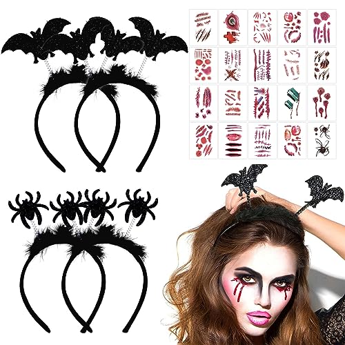 ARONRAVE Fledermaus Haarreif, 2 Fledermaus Haarreif + 2 Spinnen Haarreifen, Halloween Spinnen Haarreifen Halloween bat headband Damen Kinder Fledermaus Haarband Accessoires von ARONRAVE