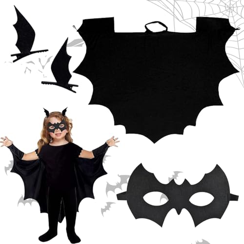 ARONRAVE Fledermaus Kostüm Kinder, 110 Yards Fledermaus Umhang + Fledermaus Maske + 2 Fledermausflügel Haarspangen Fledermaus Kostüm Kinder Halloween Karneval Fasching für 8-12 Kinder Mädchen Junge von ARONRAVE