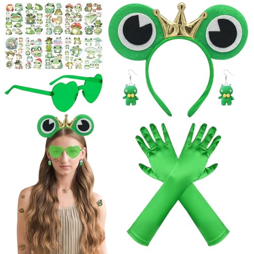 ARONRAVE Frosch Kostüm Set, 5 Stück Froschkönig Kostüm Erwachsene Kinder Frosch Haarreif Frosch Stirnband Handschuhe für Fasching Karneval Motto Party von ARONRAVE