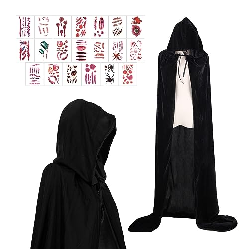 ARONRAVE Halloween Schwarz Kapuzenumhang, 140 cm Vampir Umhang Kinder mit Kapuze Umhang Halloween Umhang mit Kapuze Vampir Kostüm Cape Kostüm für Halloween Kostüm Cosplay Party(140) von ARONRAVE