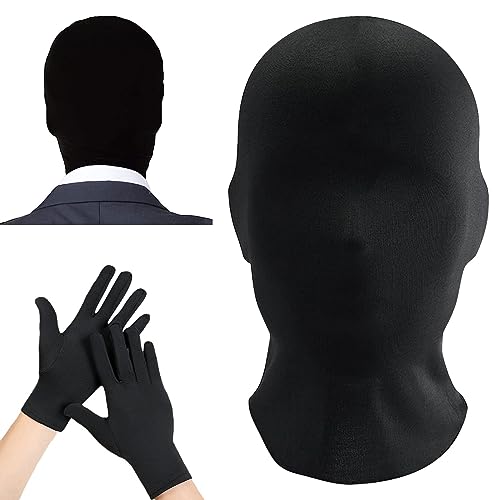 ARONRAVE Vollgesichtsmaske Halloween, Schwarz Spandex Kopfmaske Unisex Gesichtslose Maske Halloween Masken mit Schwarzen Handschuhen für Halloween party von ARONRAVE