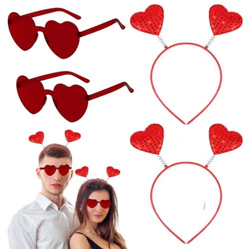 ARONRAVE Herzbrille Herz Haarreif Amor Haarreif Sonnenbrille Herzbrille Rot Sonnenbrille Brille Amor Haarreif Herz Party Brillen Valentinstag Amor Kostüm Damen von ARONRAVE