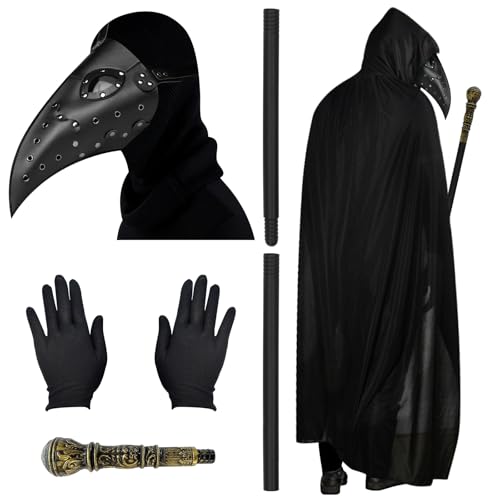 ARONRAVE Pestdoktor Kostüm Herren, Plague Doctor Costume Pest Arzt Maske Halloween Kostüm Herren Pestdoktor Schwarzer Umhang mit Kapuze für Halloween Cosplay von ARONRAVE