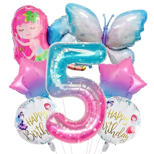 ARONRAVE Geburtstag Deko Schmetterling 5 Jahre Schmetterlinge Deko Geburtstag Mädchen Schmetterlings Stern Bunte Schmetterling Aluminiumfolie Ballons 5. Geburtstag für Schmetterling Themen Party von ARONRAVE