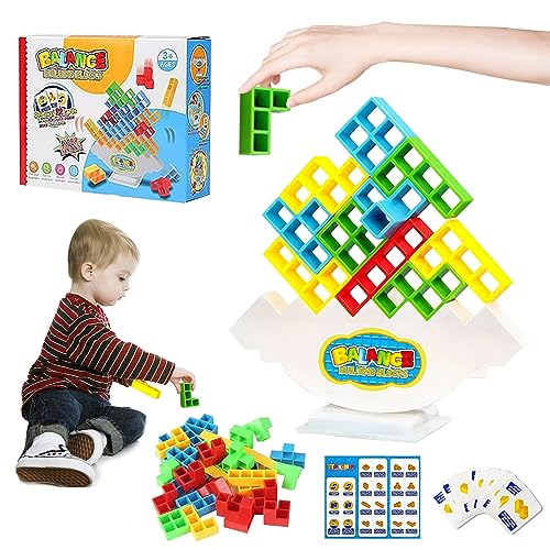 ARONRAVE Tetra Tower Spiel, 32 Pcs Tetris Balance Spielze bausteine balancespiel Tower Spiel für Kinder Erwachsene für Jungen und Mädchen ab Jahre 3+ von ARONRAVE