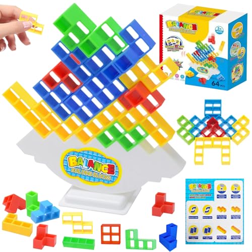 ARONRAVE Tetris Balance Baustein, 64 Pcs Tetris Balance Spielzeug Kinder bausteine balancespiel Dekompressions Balance Bausteine Tetra Tower Balance Spiel für Jungen und Mädchen ab Jahre 3+ von ARONRAVE