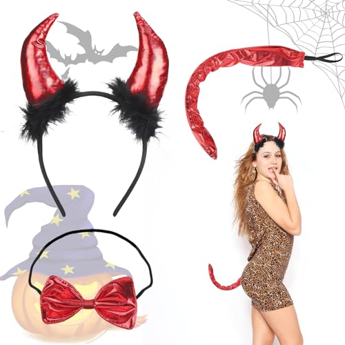 ARONRAVE 3 pcs Teufelshörner Kostüm Set Teufel Hörner Haarreif Teufel Kostüm Damen Halloween Haarreif Teufel Hörner Haarreif Halloween Kostüm Damen Teufel für Karneval Halloween von ARONRAVE