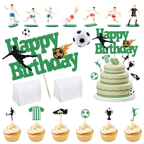 ARONRAVE Tortendeko Fussball, 23 pcs fussball deko geburtstag kinder Fussball Deko Torte Kuchendeko Fußball Spieler Torte Dekorationen Fussball Geburtstag für Fußball Party Dekoration von ARONRAVE