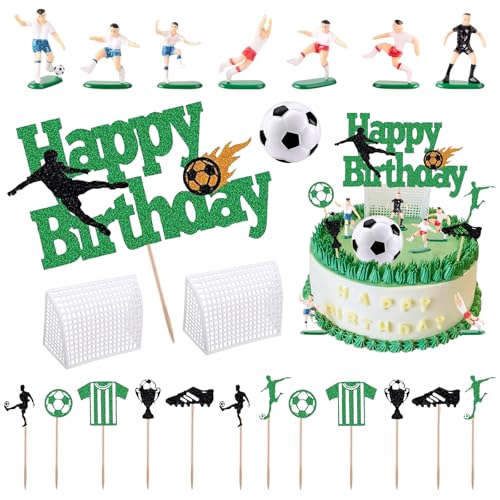 ARONRAVE Tortendeko Fussball, 23 pcs Fussball Deko Geburtstag Kinder Fussball Deko Torte Kuchendeko Fußball Spieler Torte Dekorationen Fussball Geburtstag für Fußball Party Dekoration von ARONRAVE