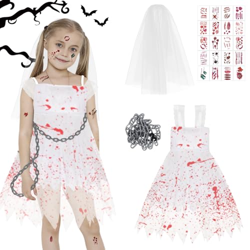 ARONRAVE Zombie Kostüm Kinder, Geisterbraut Kostüm Halloween Braut Kostüm Outfits Blutige Braut Kostüm Halloween Kostüm Zombie für Halloween Party, Karneval und Cosplay von ARONRAVE