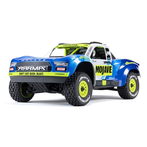 ARRMA Mojave Grom Ferngesteuertes Auto, RC Auto 1/18, bürstenloser Motor über 30 km/h, inkl. Akku und Zubehör, Blau-Weiß, ARA2104T2 von ARRMA