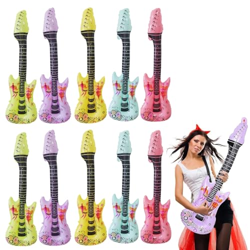 10 Stück Luftgitarren zum Aufblasen, Gitarre Aufblasbar, Luftgitarre, Aufblasbare Gitarre, Luft Gitarren Accessoire für Mottopartys, Karneval und Fasching, Aufblasbarer Band Deko von ARROMI