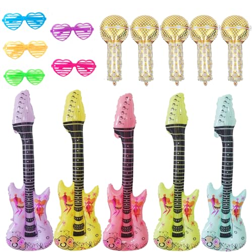 15 Stück Aufblasbare Instrumente Set, Aufblasbare Gitarre, Inflatable Microphone Party Accessories, Party-Requisiten für Party-Dekoration, Aufblasbare für Geburtstagsfeier von ARROMI