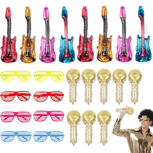 24 Stück Aufblasbare Instrumente, Luftgitarren zum Aufblasen, Aufblasbare Gitarre, Luftgitarre, Gitarre Aufblasbar, Luft Gitarren Accessoire für Mottopartys, Karneval und Fasching von ARROMI