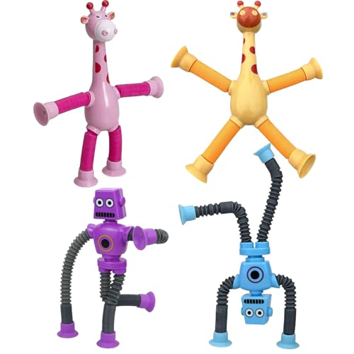 4 Saugnapf Spielzeug Kinder, Saugnapf Spielzeug , Roboter Spielzeug, Teleskop-Giraffe-Saugnapf-Spielzeug, Anti Stress Fidget Toys, Lustige Geschenke für Kinder Erwachsene von ARROMI