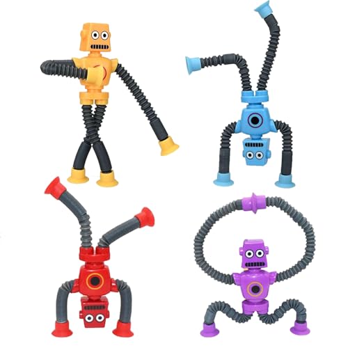 4 StückSaugnapf Spielzeug Kinder, Saugnapf Spielzeug, Roboter Spielzeug, Kinder Sensorik Spielzeug, Anti Stress Fidget Toys, Lustiges Pädagogisches Stressabbau-Spielzeug von ARROMI