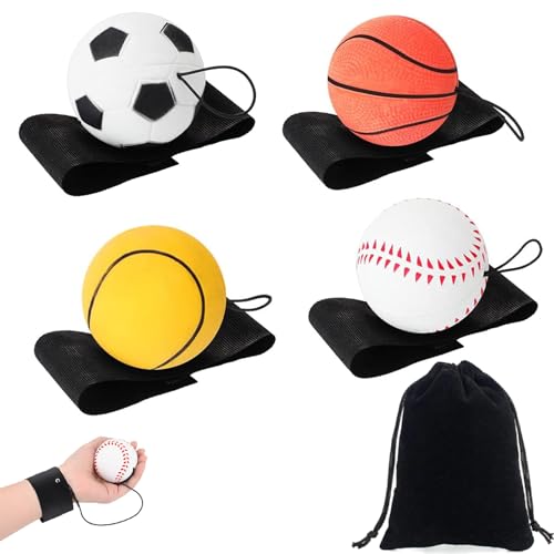 5 Stück Ball Mit Schnur Kinder, Ball Mit Schnur, Ball Mit Gummiband Handgelenk, Springball Mit Schnur, Für Kinder Handgelenkübungen Softball, Baseball, Basketball, Fußball von ARROMI