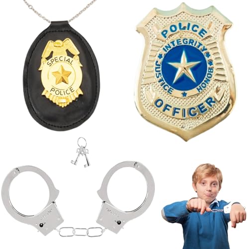 ARROMI 1 Set Handschellen Kinder, Handschellen Kostüm, Polizei Spielzeug, Polizei Ausrüstung für Cosplay Polizei Kostüm Kinder alloween Dress Up Party, Rollenspiele Birthday Party Supplies Favor von ARROMI