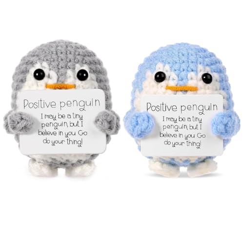 ARROMI 2 Stück Positive Penguin, Positive Pinguin, Kuscheltier Pinguin Pinguinspielzeug Süß Kartoffelpuppe mit Ermutigungskarte Geschenk für Freunde Ermutigung Dekoration (Grau Blau) von ARROMI