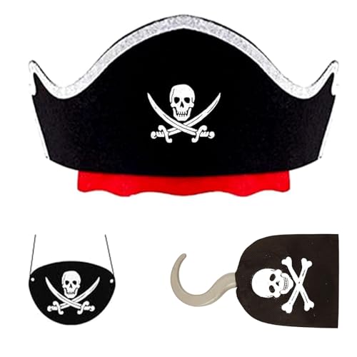 ARROMI 3 Stück Augenklappe Pirat, Piratenhut Kinder, Piraten deko Kindergeburtstag, Augenklappe Pirat, Augenklappe Pirat Kinder, iraten Accessoires, Piratenparty Kindergeburtstag von ARROMI