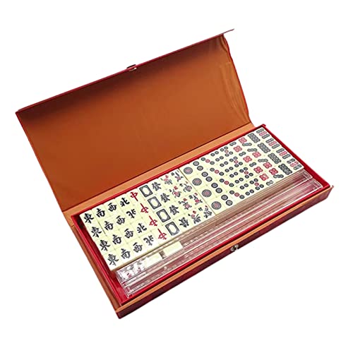 Mini-Mahjong Traditionelle chinesische Version Spielset mit 2 Ersatzkarten, 144 Mahjong-Kacheln Set Reise-Brettspiel mit 4 Kartenlinealen, tragbare klassische Mahjong-Party-Unterhaltungsrequisiten von ARSBORUI