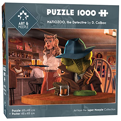 ART&MEEPLE Puzzles 1000 Stück, 68 x 48 cm, hohe Qualität + Poster 48 x 48 cm, Original-Zuschnitt der Teile, Dicker Karton, beidseitig mit Papier überzogen – Mafiozoo, The Detective von ART&Meeple